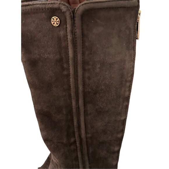 Tory Burch Irene chocolate brown suede with gold hardware design equestrian ridi - Picture 9 of 16